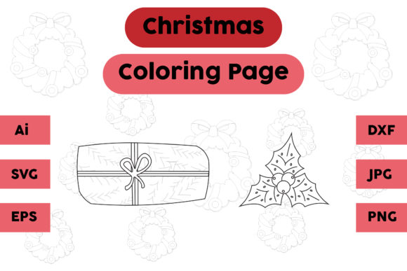 Christmas Coloring Page Gift Plum Set 04 for Embroidery