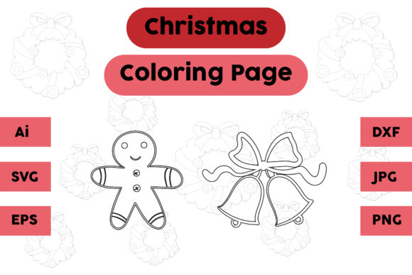 Christmas Coloring Page Ginger Bell Set for Graphics and Coloring Projects