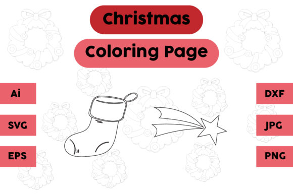 Christmas Coloring Page Socks Star Set 4: A Graphics Asset for Seasonal Selling