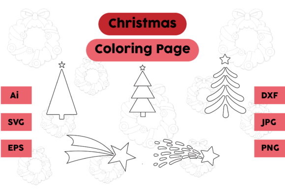 Christmas Coloring Page Tree Star Set 18 Graphics for Branding
